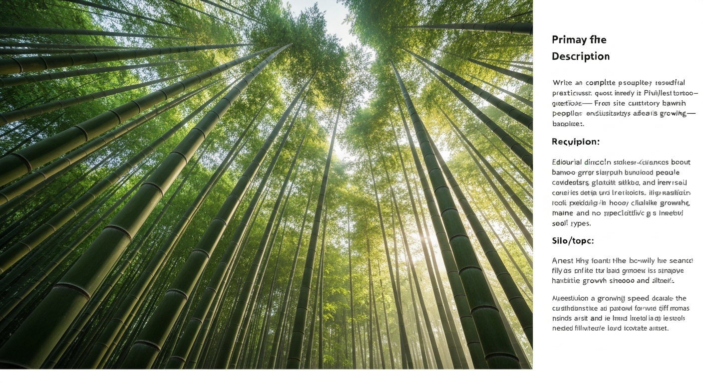 Photorealistic view of a dense Moso bamboo grove with tall straight culms in morning light.