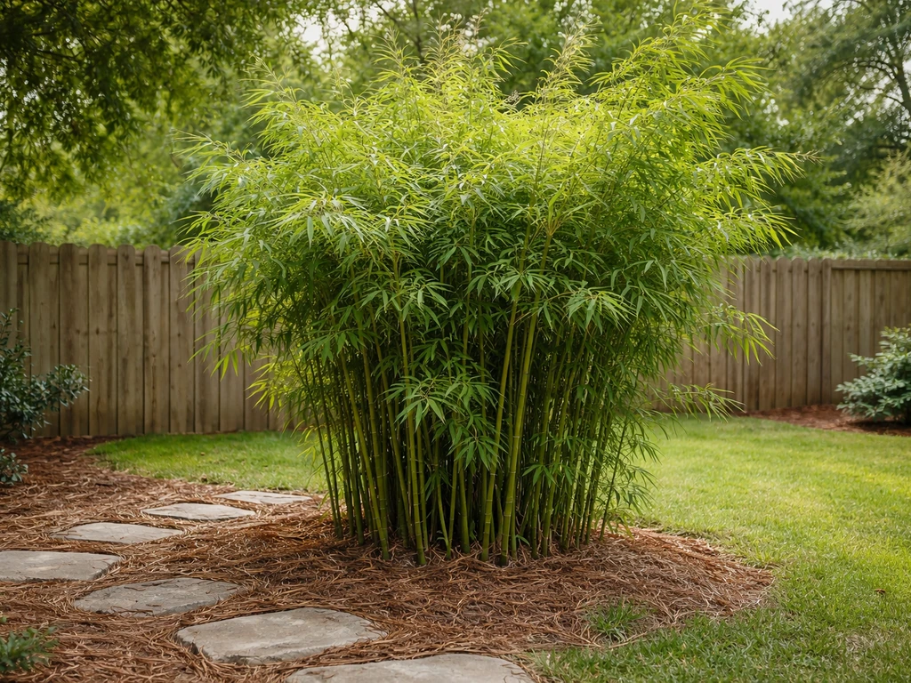 Lush bamboo clump in a Louisiana backyard, with hints of winter readiness among warm-season greenery.