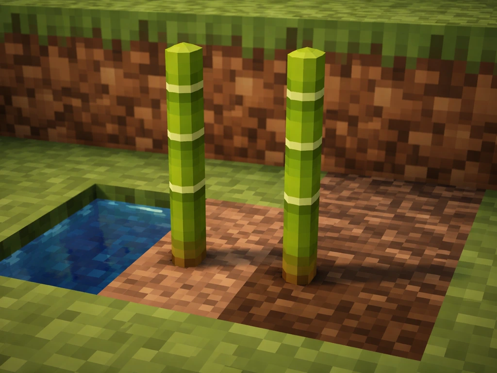 Two identical bamboo shoots side-by-side, one next to a water block and one next to dry/mud blocks.