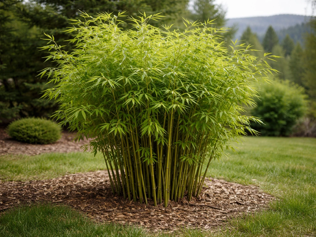 Hardy bamboo clumps thriving in a cold-winter yard with visible cane clusters and fresh green leaves.